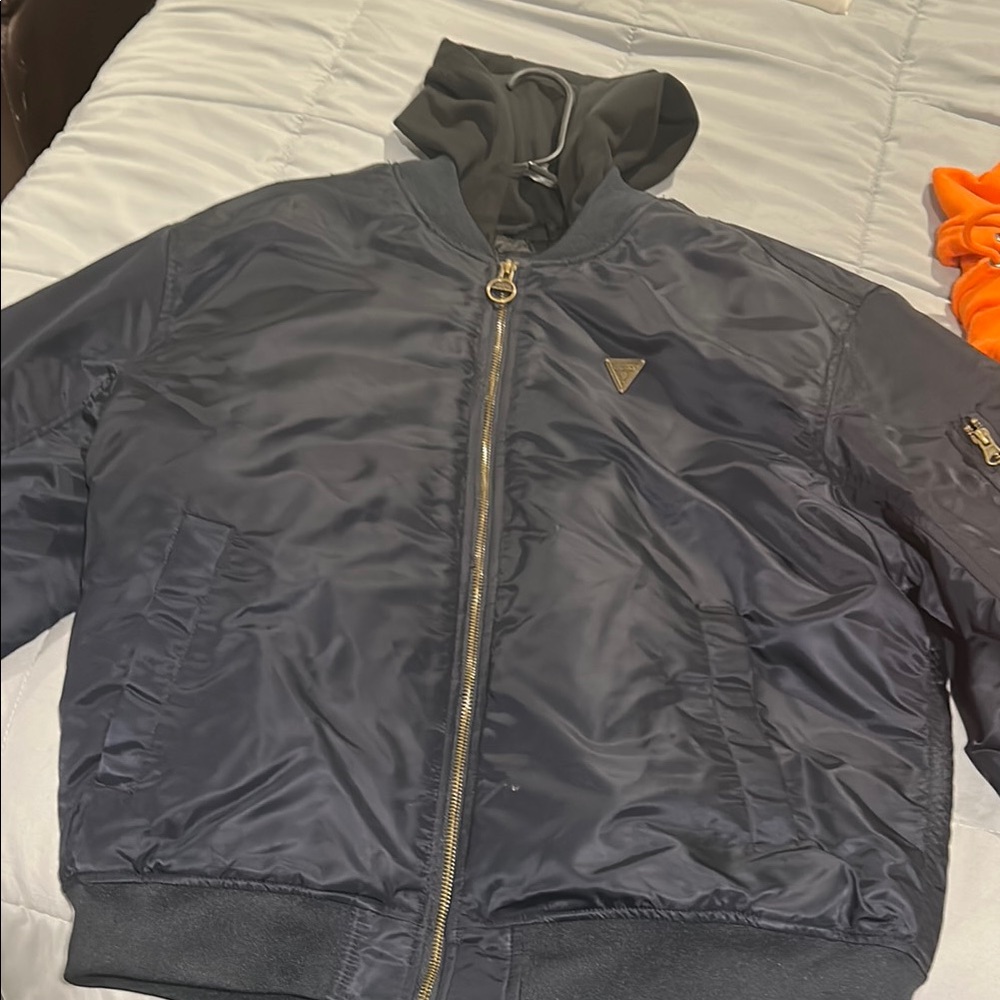 Men's Guess Navy Bomber Jacket - Picture 3 of 4